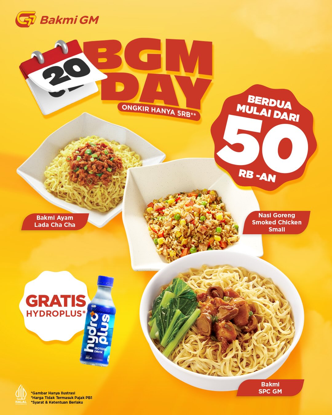 BGM DAY: Menu favorit dari 50RB + ongkir 5RB + gratis Hydroplus