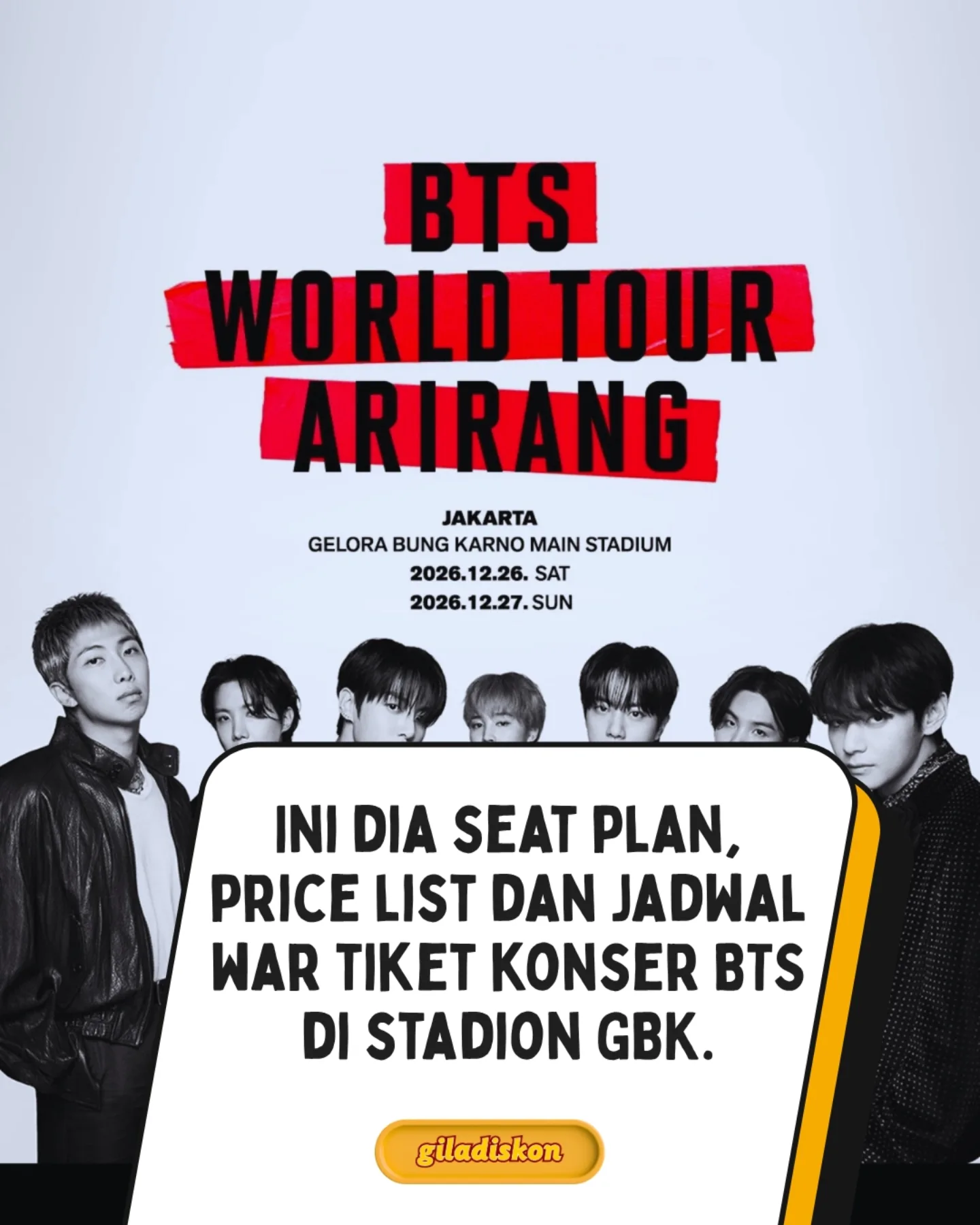 Tiket BTS Arirang Jakarta: Rp1,8-4,5 Juta, Sale 9 & 11 Juni