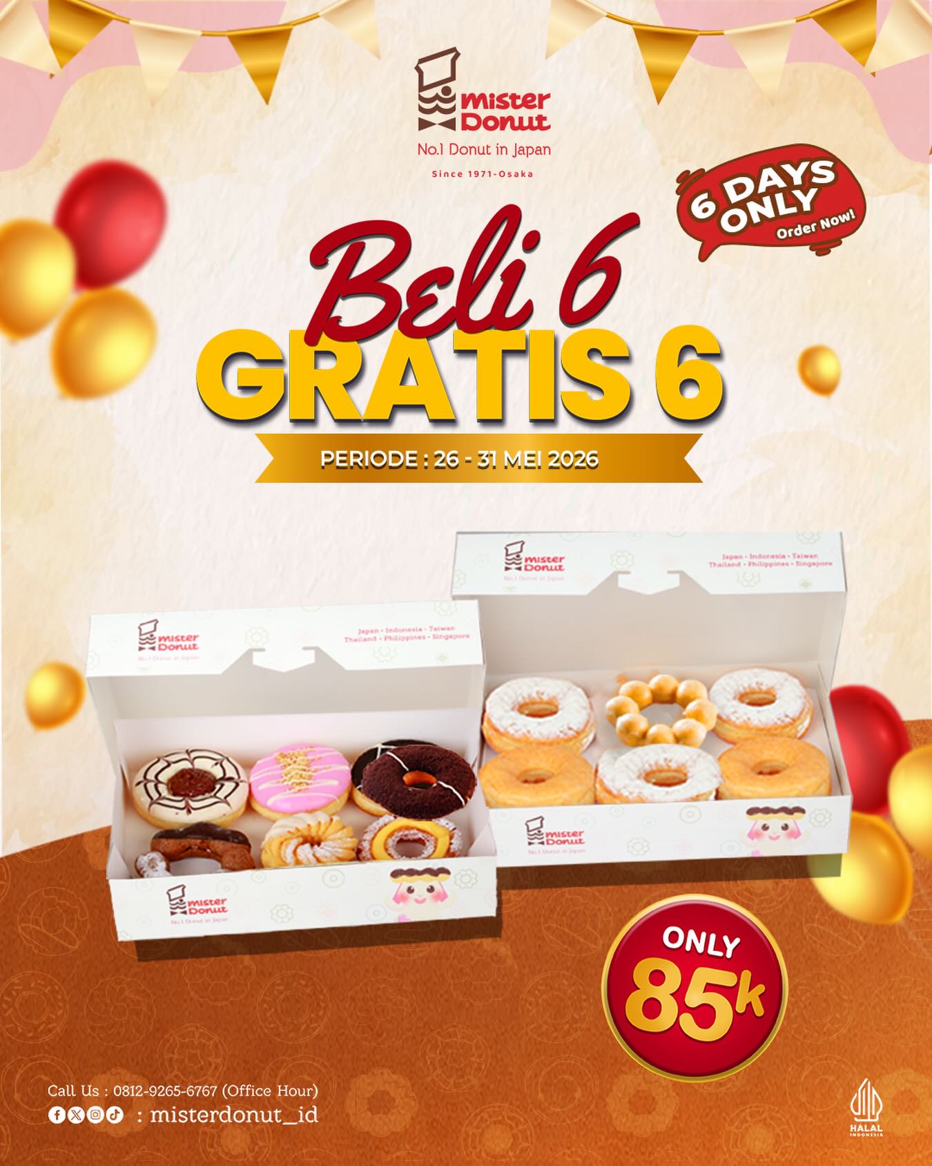 Mister Donut: Beli 6 Gratis 6 (26-31 Mei)