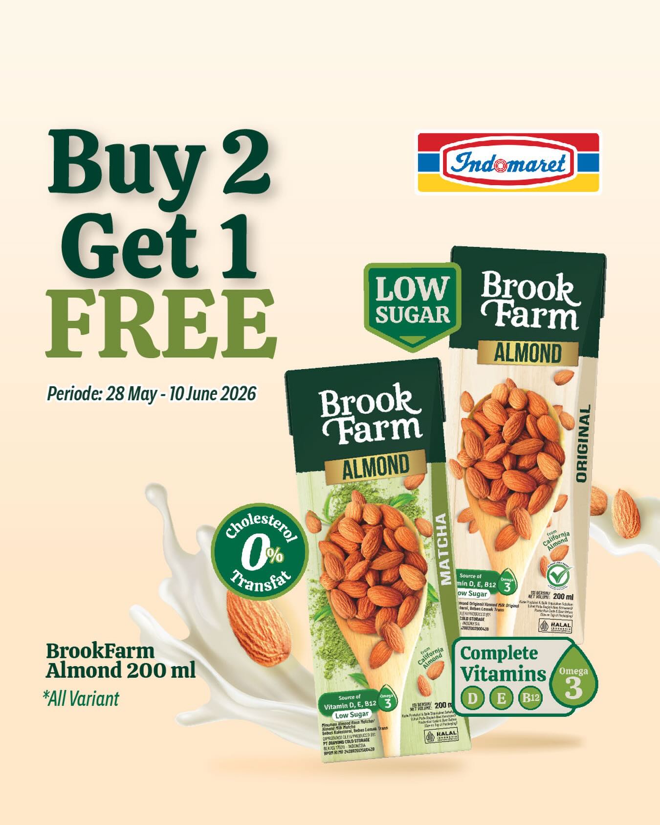 Promo BrookFarm Almond Milk: Beli 2 Gratis 1 di Indomaret!