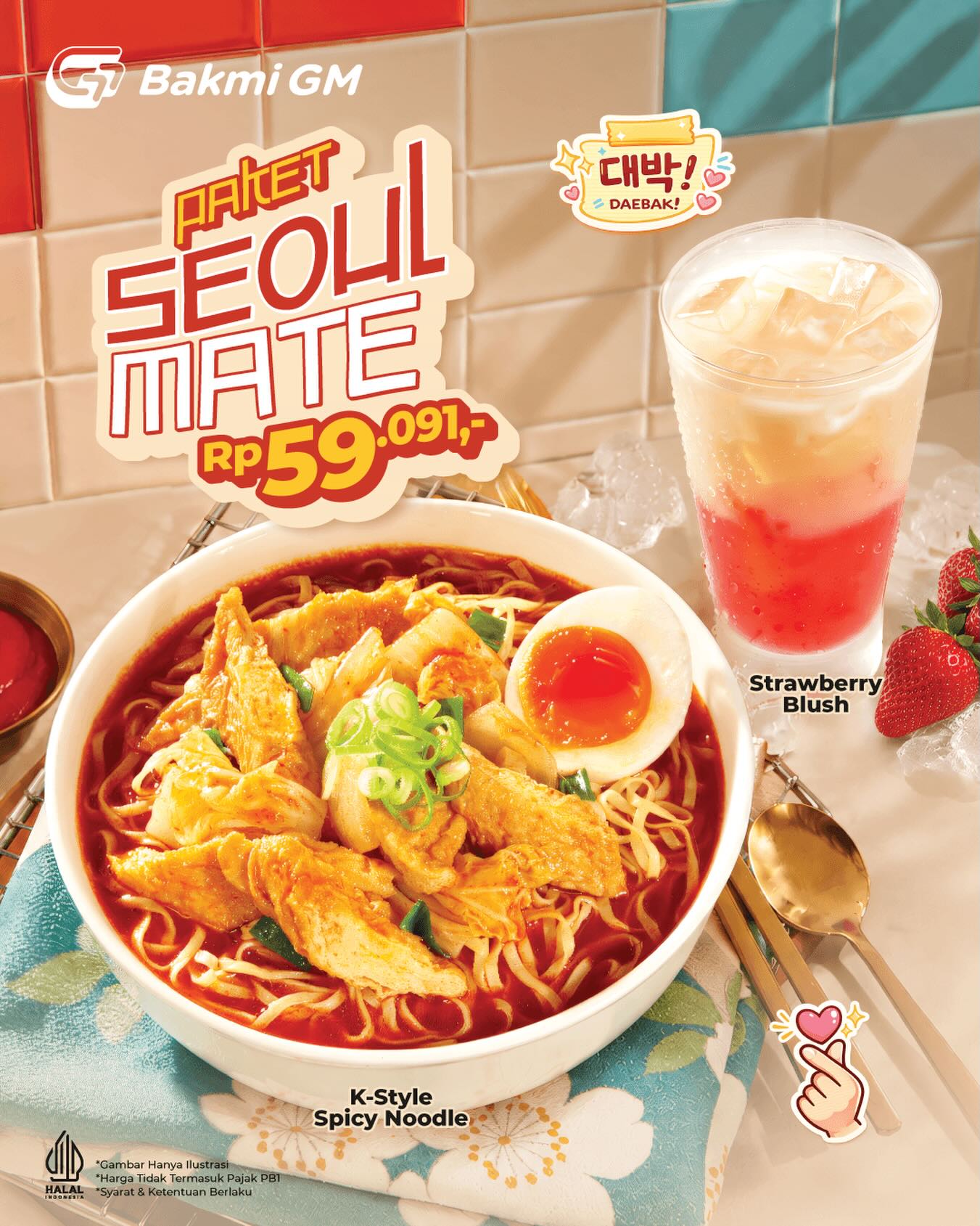 Promo SEOULMATE: K-Style Spicy Noodle + Strawberry Blush di Bakmi GM! - Image 1