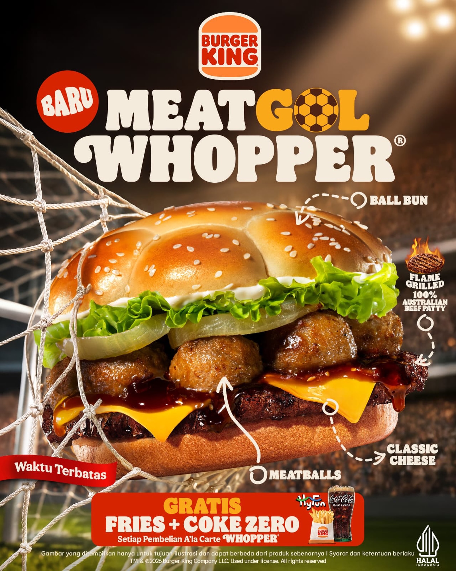 Meatgol Whopper + Gratis Fries & Coca-Cola Zero