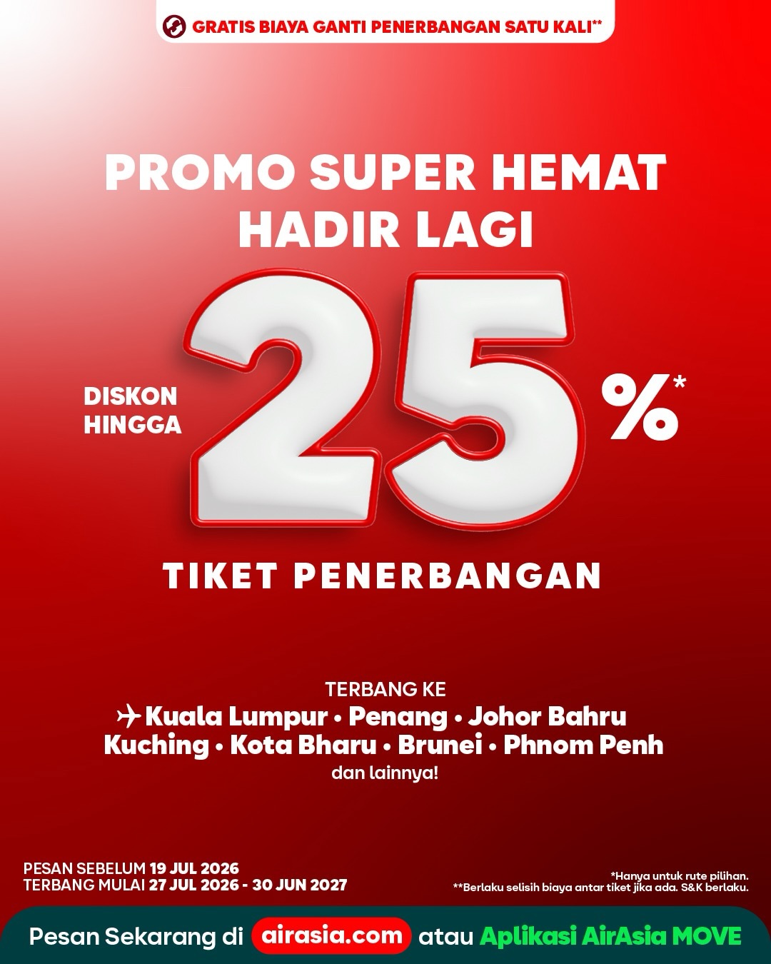 AirAsia Promo: Diskon 25% + Zero Change Fee, 13-19 Juli - Image 2
