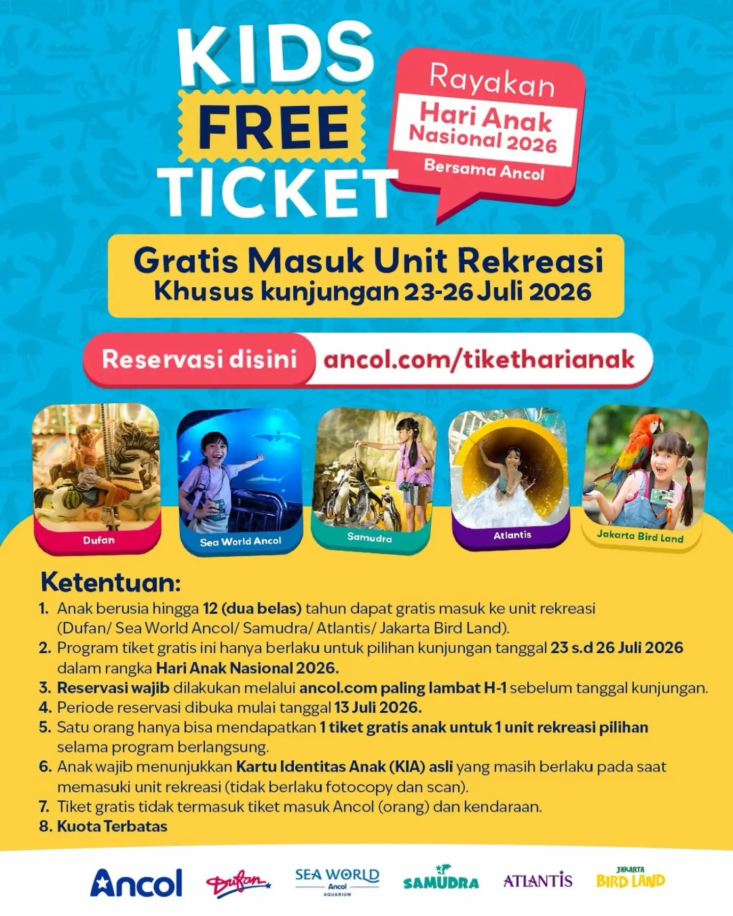 Gratis Tiket Ancol! Anak Usia 12 Tahun ke Bawah (23-26 Juli) - Image 2