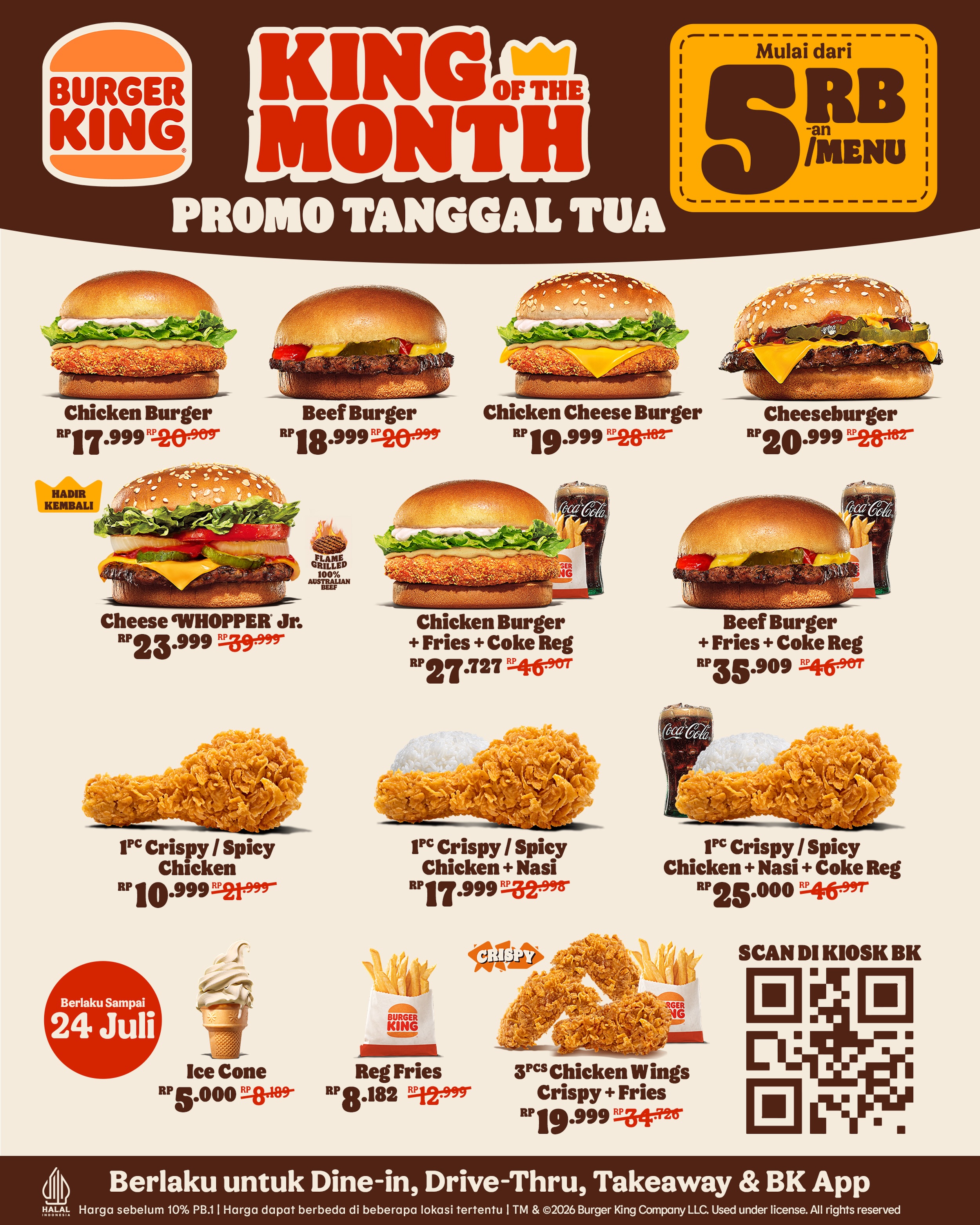 Promo Burger King mulai Rp5RB per menu, sampai 24 Juli - Image 1