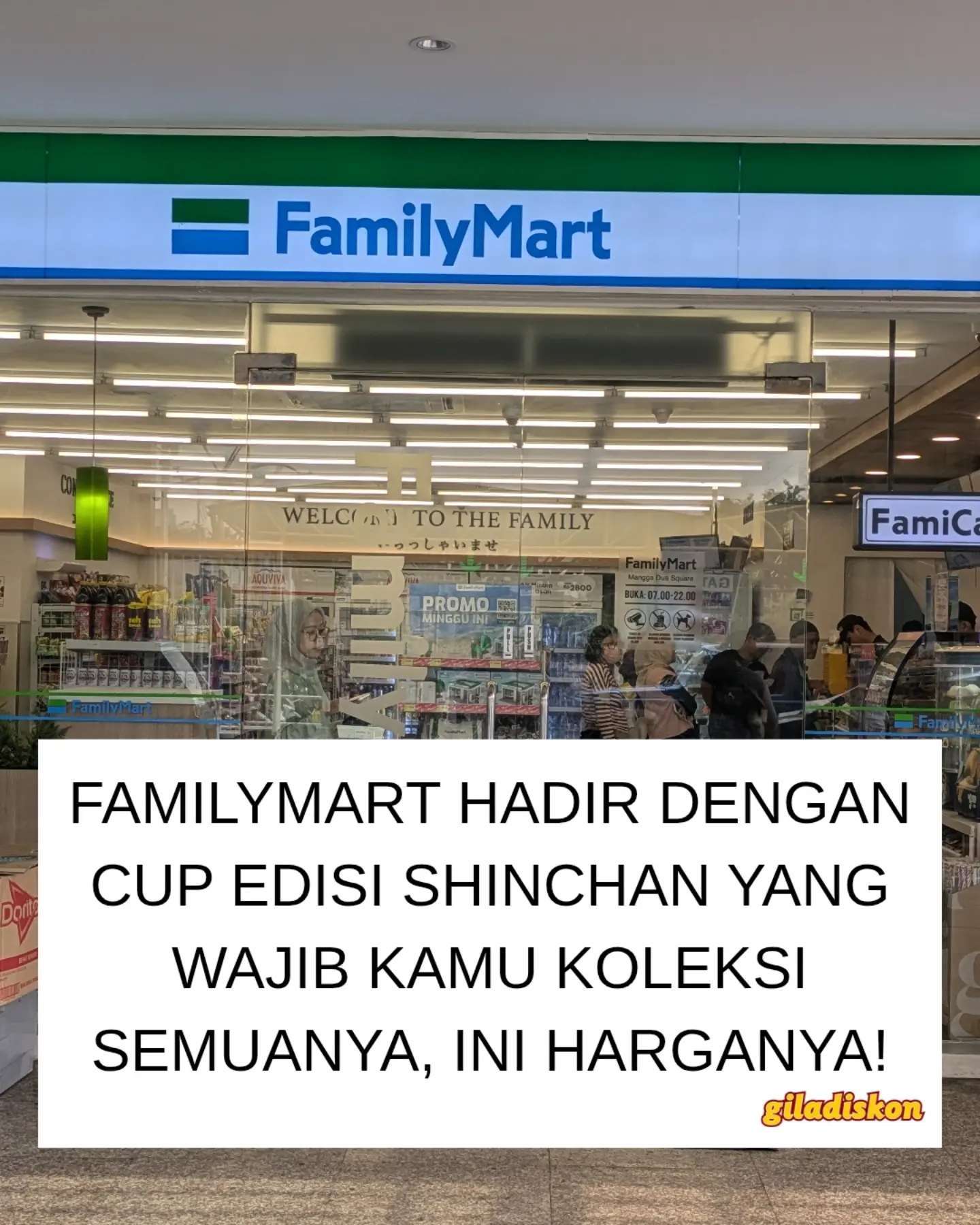 Cup Shinchan FamilyMart: 20rb dapat cup + bonus sticker/kartu