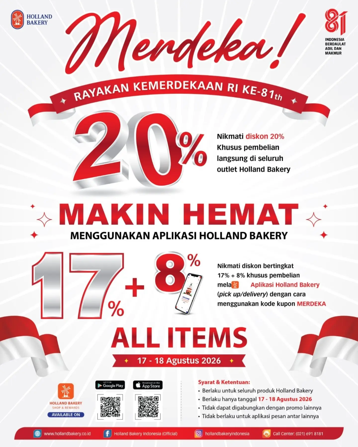 MERDEKA MAKIN HEMAT! Holland Bakery: Diskon 20% Outlet & 17+8% di App - Image 2