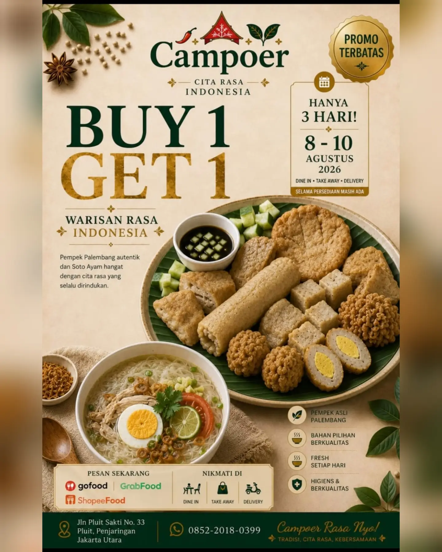 Promo Buy 1 Get 1 Campoer Pluit, 8–10 Agustus
