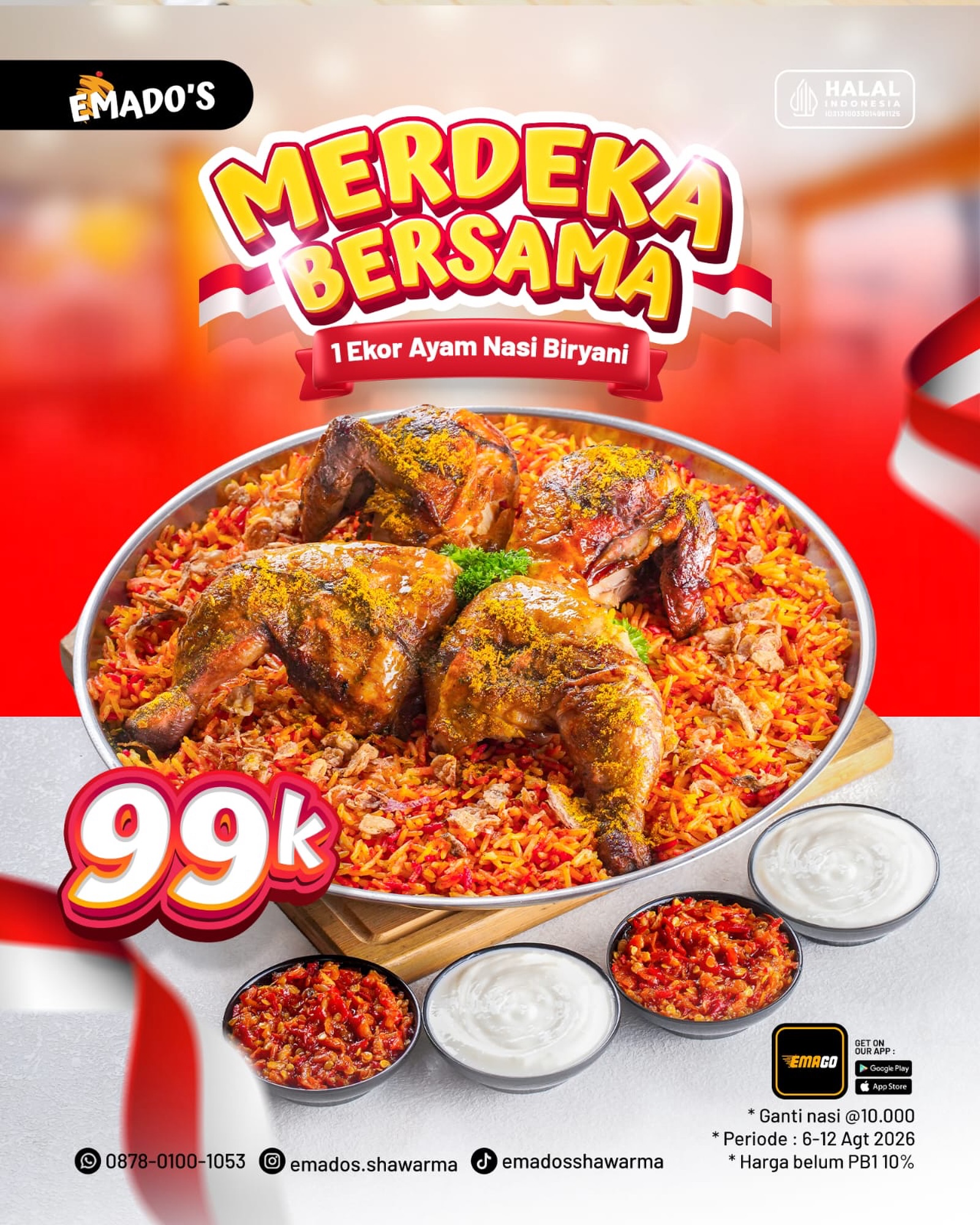 Promo Merdeka: 99RB 1 Ekor Ayam + 4 Nasi Biryani - Image 1