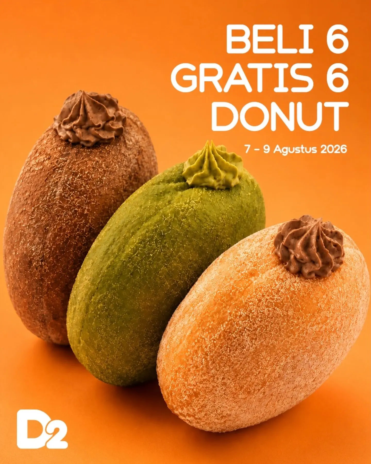 Beli 6 Gratis 6 Donuts di D2 Donuts! 7–9 Agustus 2026 - Image 2