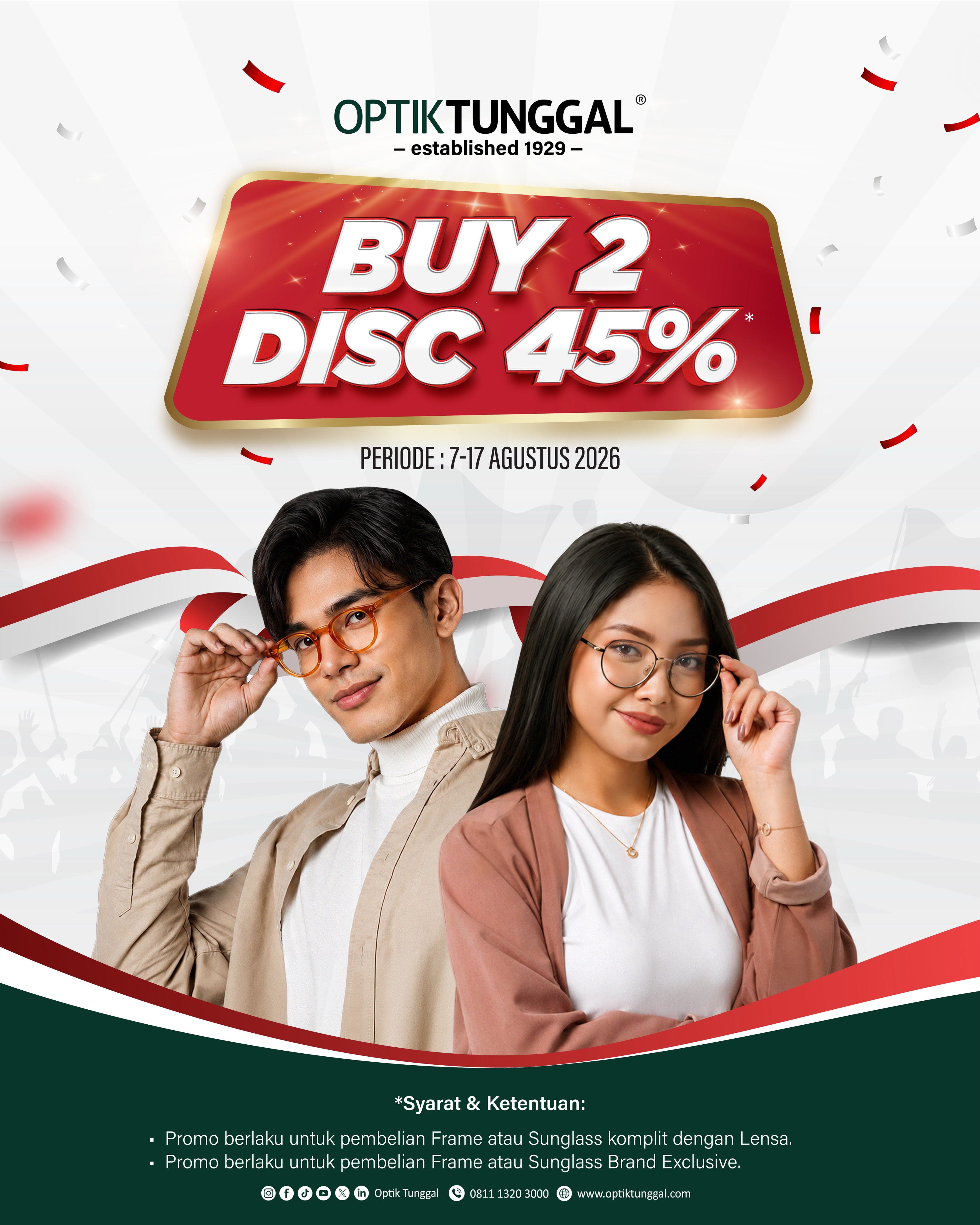 Beli 2, Diskon 45% untuk Frame & Sunglass