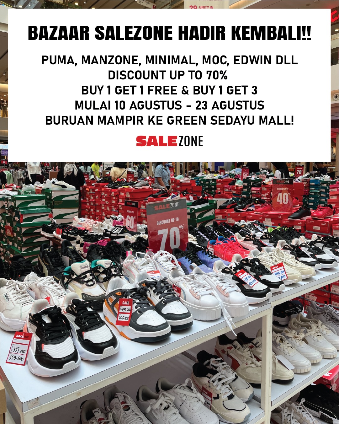 Bazaar Salezone Green Sedayu Mall: Diskon s/d 70%, Buy 1 Get 1 & 3!