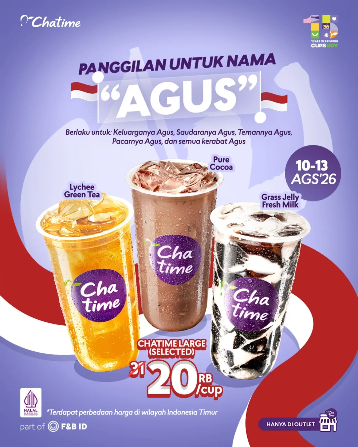 Promo Chatime: Large Drink Rp20.000 untuk Semua Agus! - Image 2