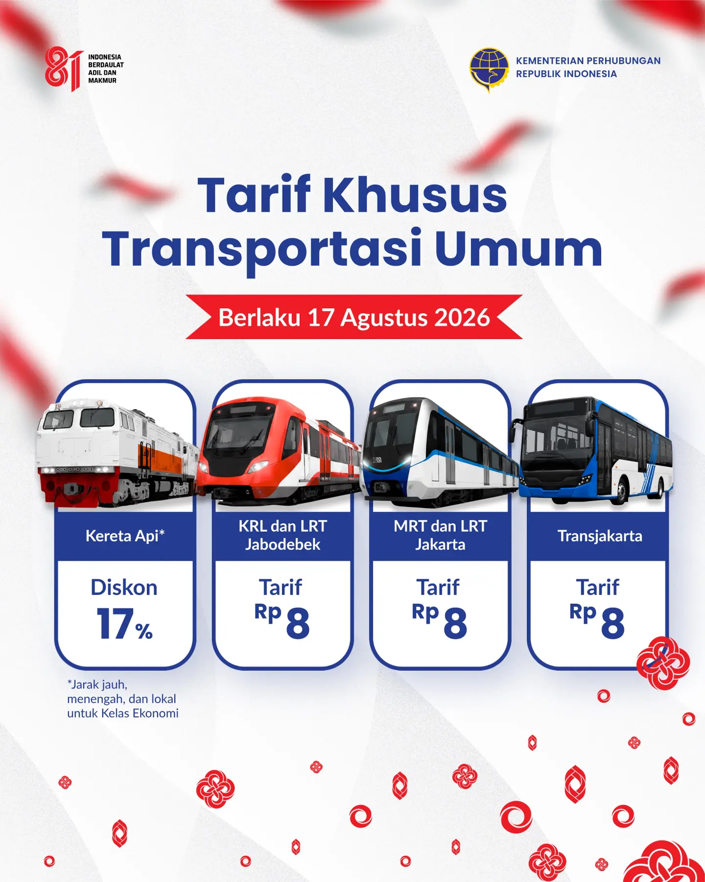 Tarif Khusus Transportasi Umum di HUT ke-81 RI, Yuk Manfaatkan!