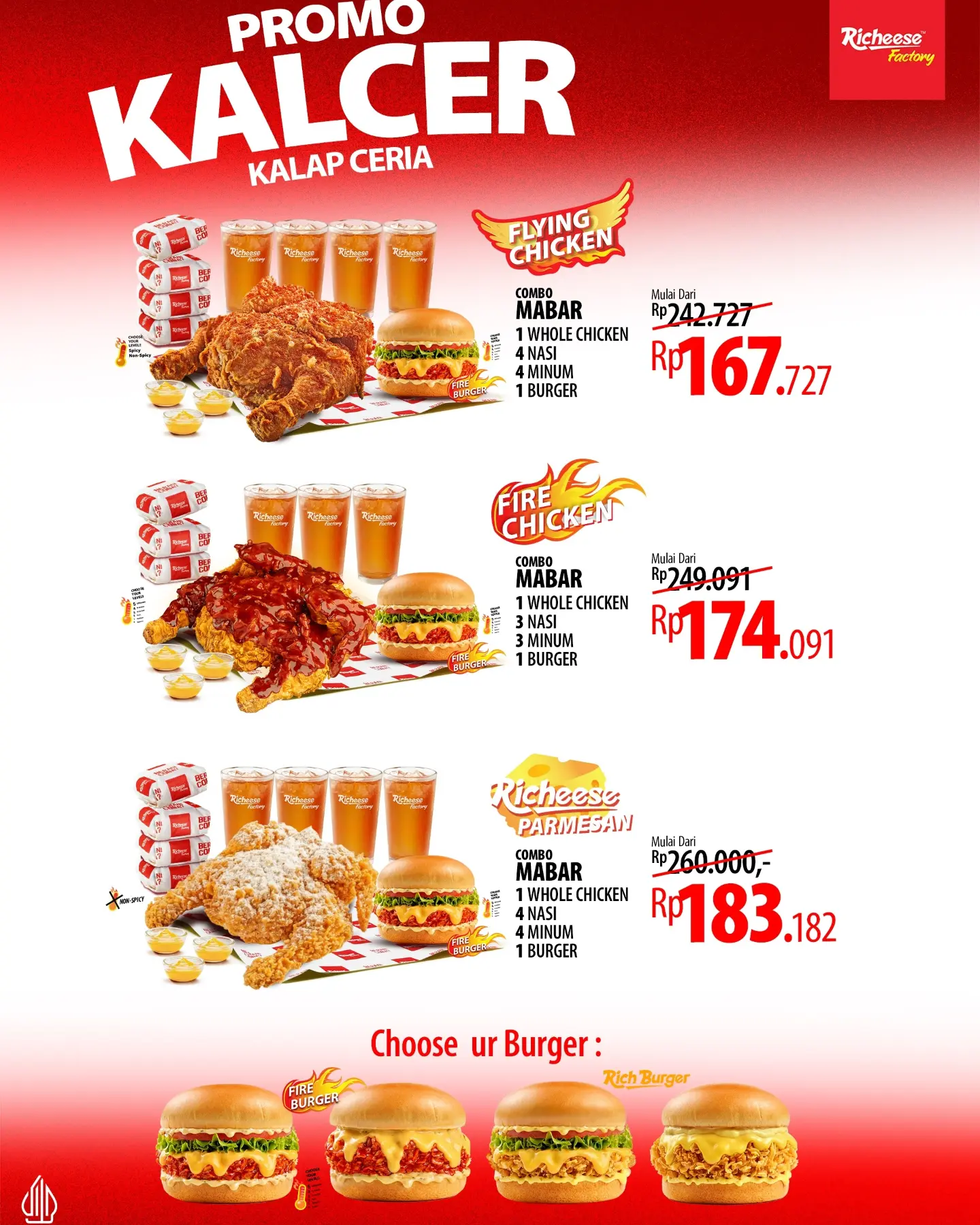 Spesial Kalcer: 1 Whole Chicken + 1 Burger + 4 Nasi + 4 Minum mulai Rp167rb! - Image 3