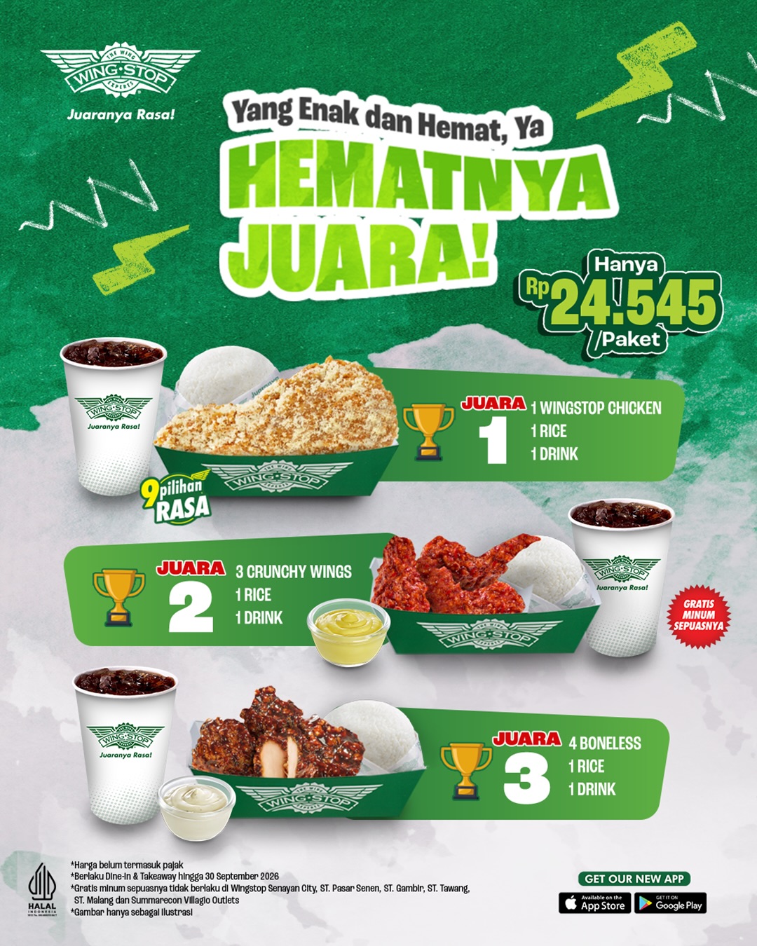 Wingstop: Paket Ayam + Nasi + Minum 24rb, Gratis Refill Sepuasnya! - Image 2