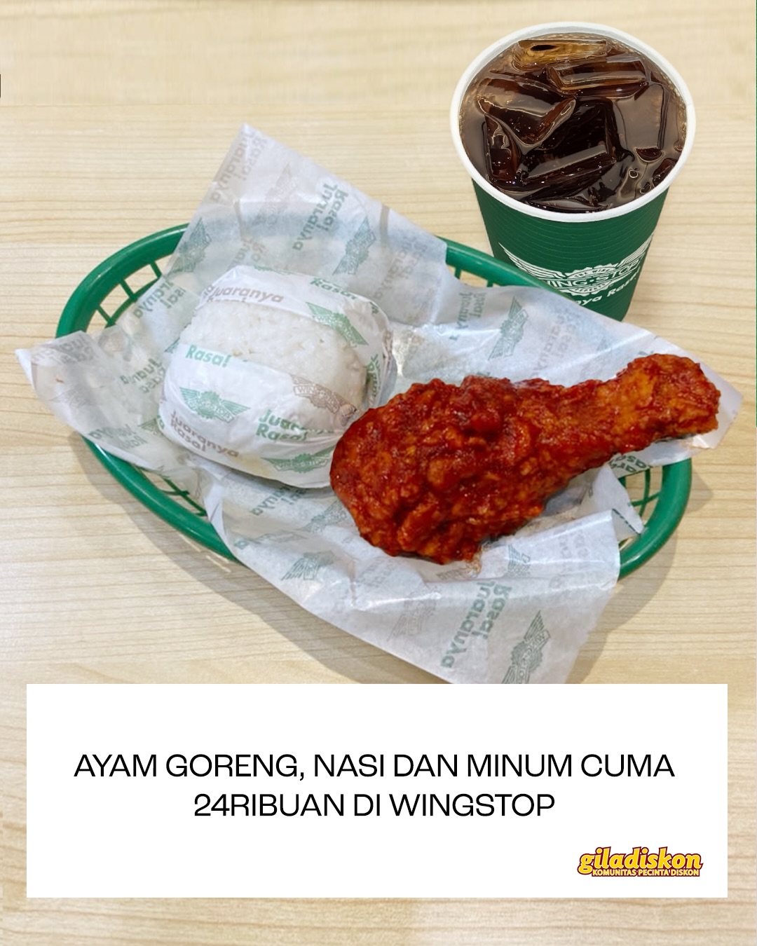 Wingstop: Paket Ayam + Nasi + Minum 24rb, Gratis Refill Sepuasnya! - Image 1