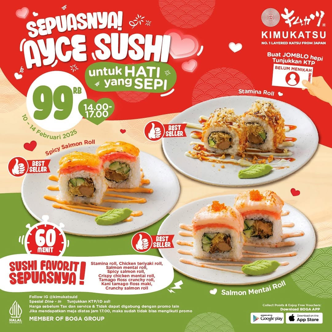Promo Kimukatsu AYCE Sushi Hanya Rp 99K Untuk Yang "Belum Kawin" - Image 1