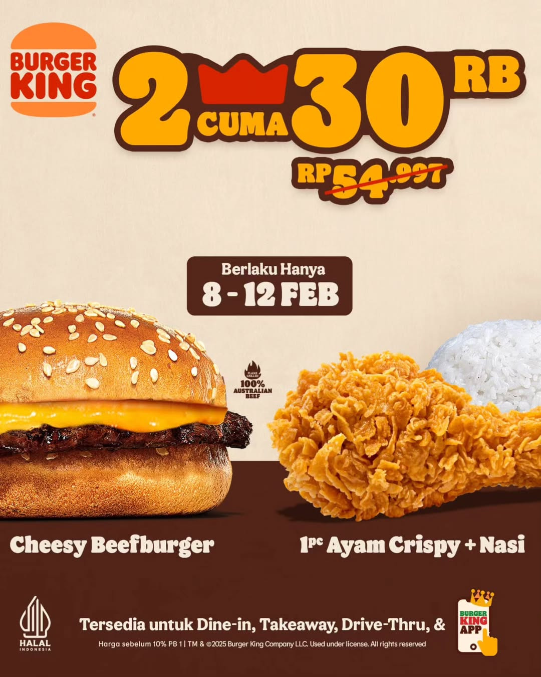 Promo Burger King 2 Cuma Rp 30.000