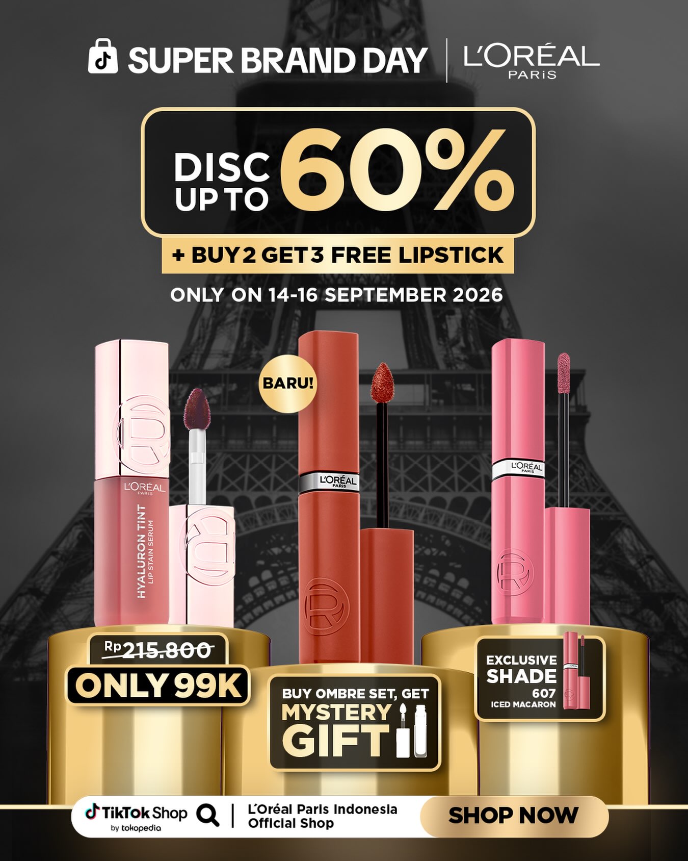 Promo Super Brand Day L’Oréal: Diskon s/d 60% + Buy 2 Get 3 Lipstick, 14-16 Sep - Image 1