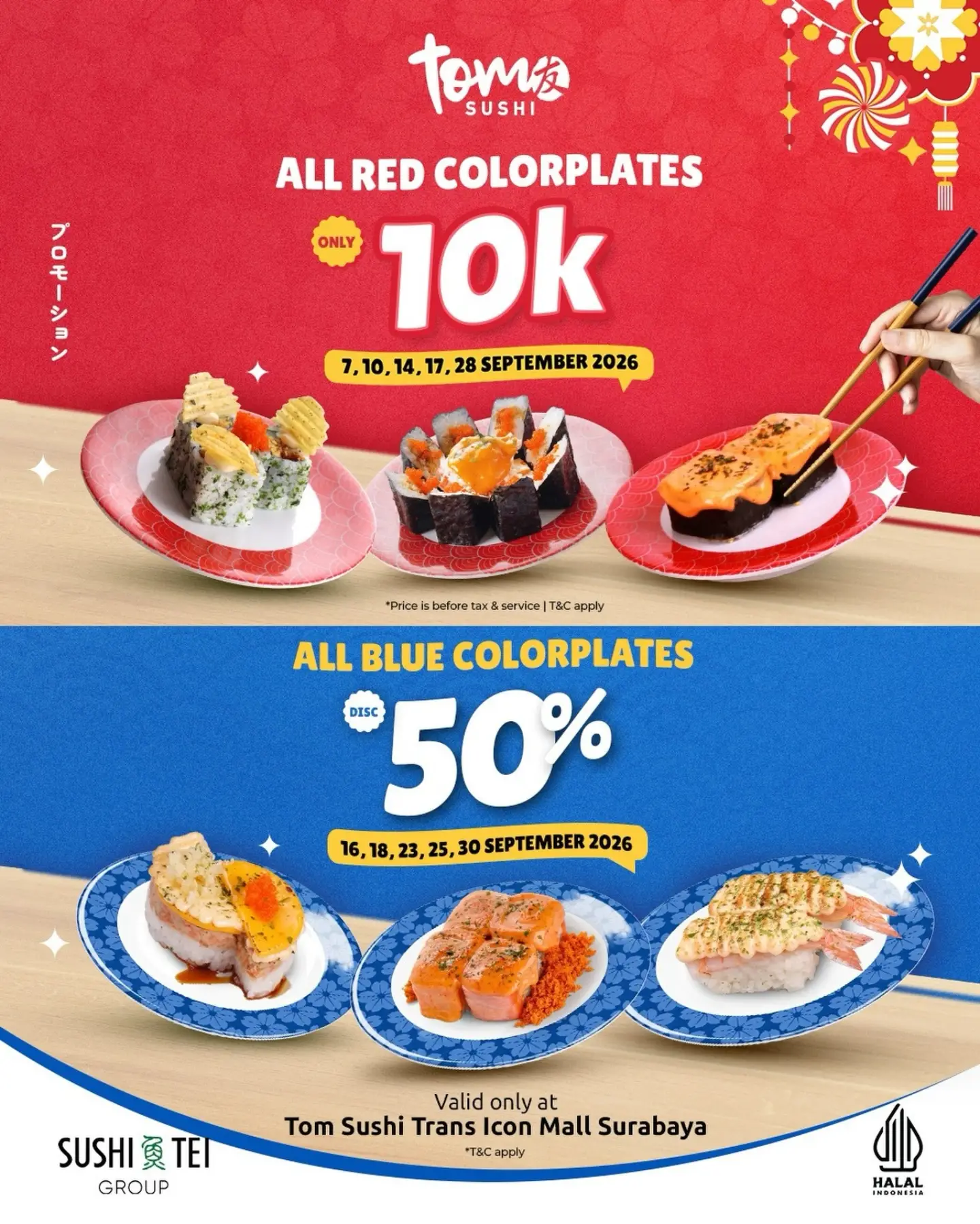 Tom Sushi: Red Colorplate 10 Ribu, Blue Diskon 50% - Image 2