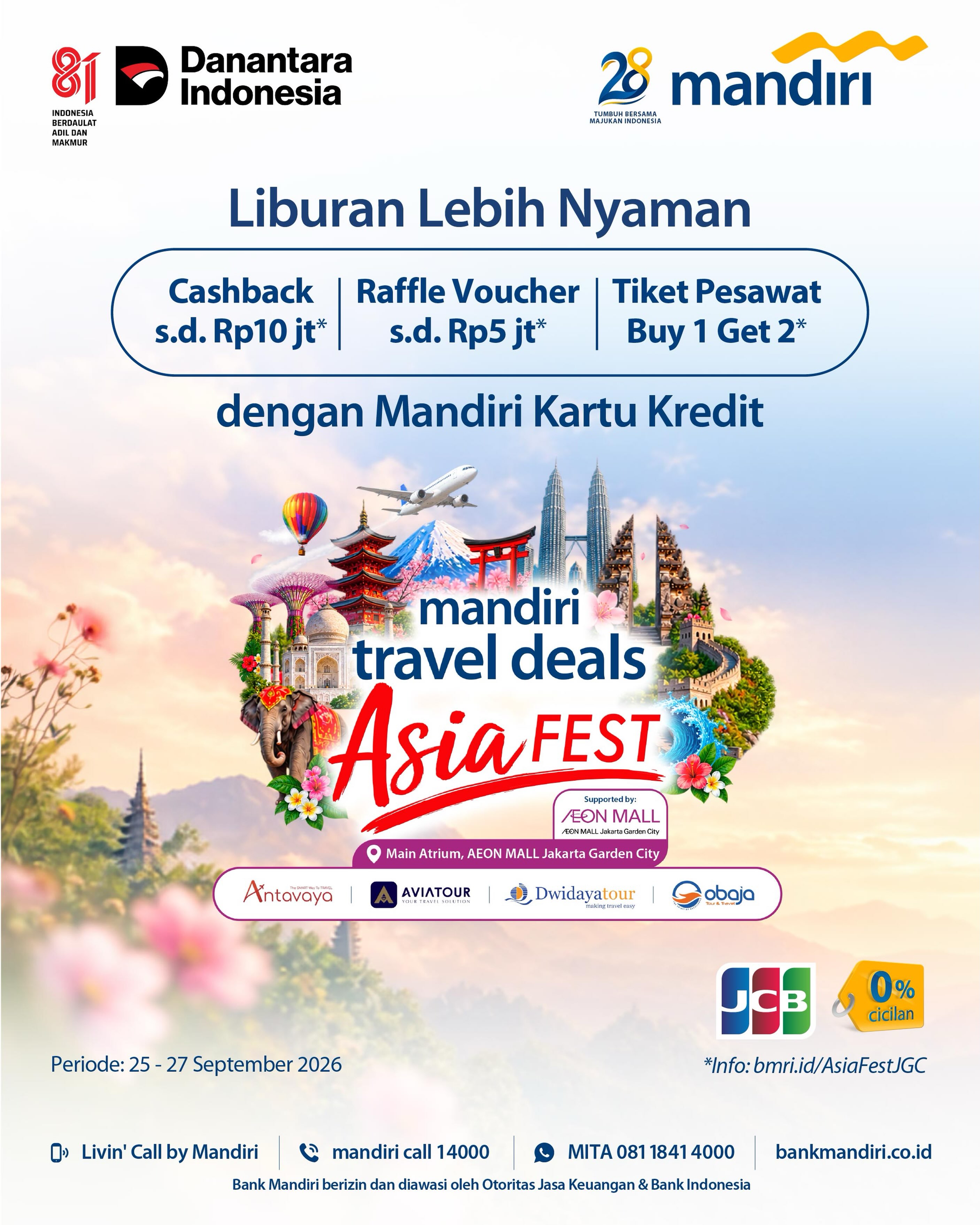 Mandiri Travel Deals Asia Fest 25–27 Sep 2026: Cashback Rp10 Juta & Buy 1 Get 2 - Image 1