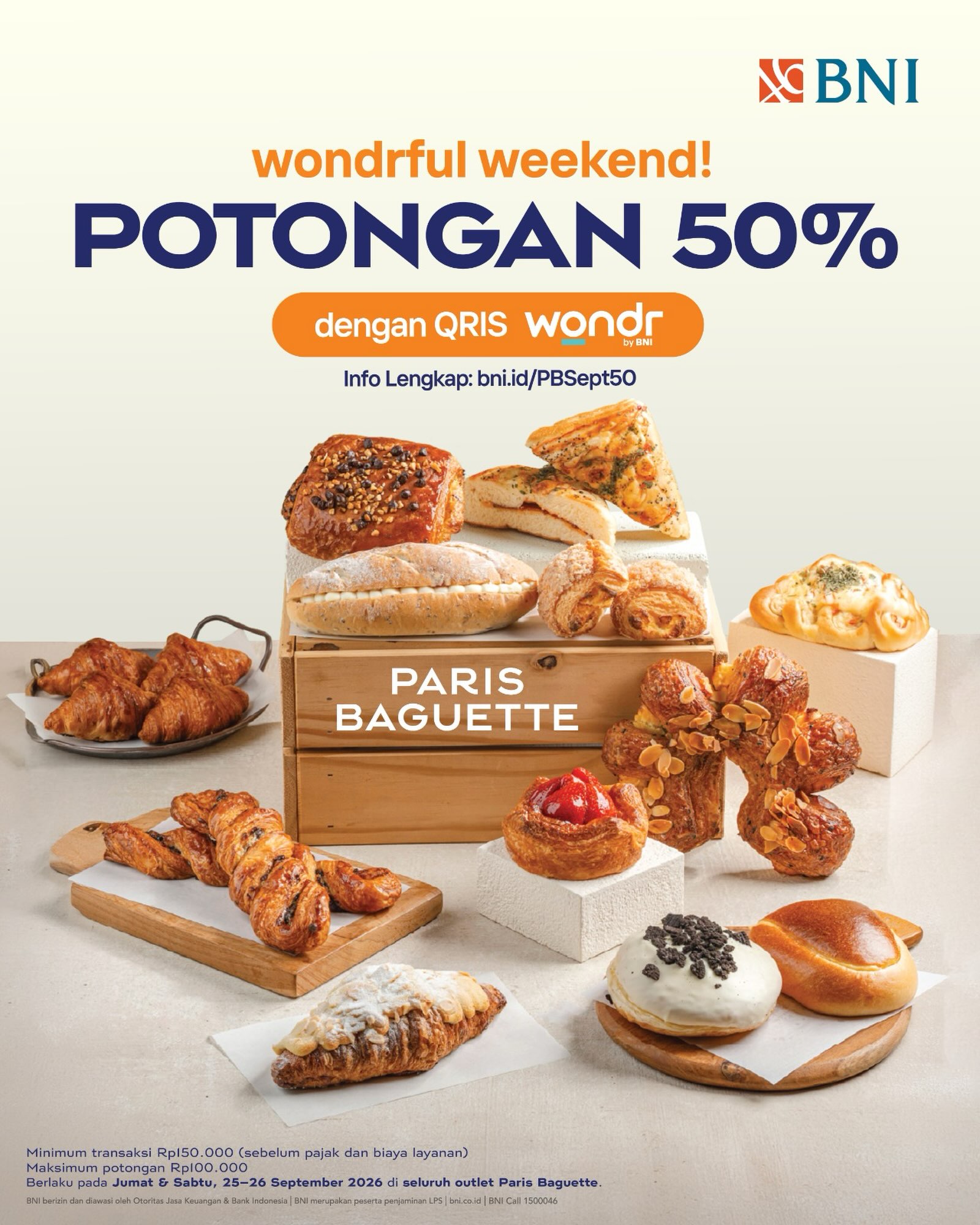 Cuma 2 Hari: Diskon 50% di Paris Baguette Pakai QRIS wondr BNI - Image 1