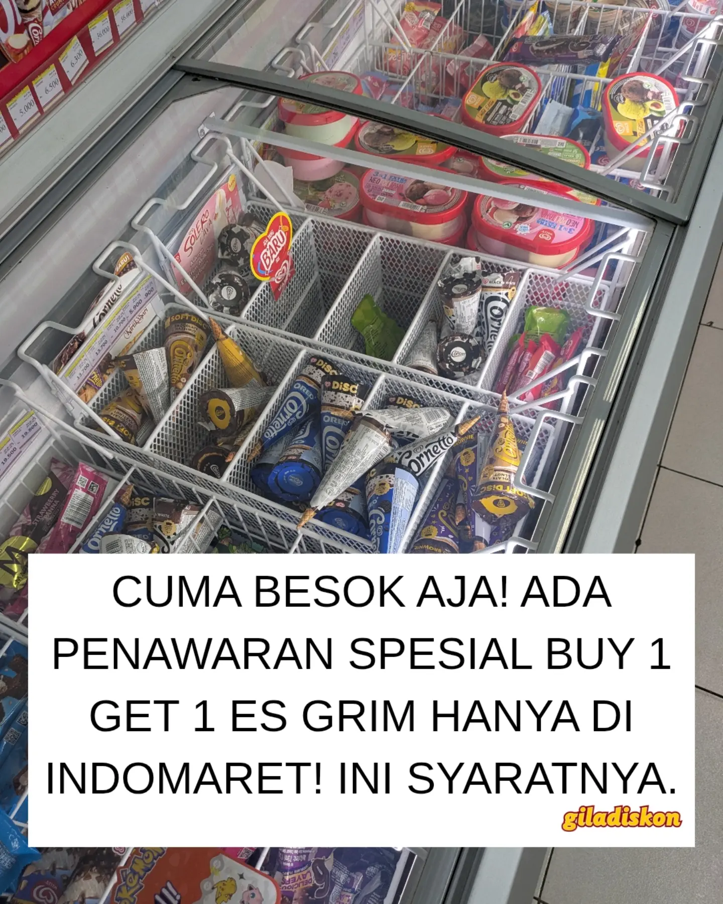 Promo Es Krim Indomaret: Beli 2 Gratis 1 Wall's/Aice/Campina & NDOFOOD Rp10.000