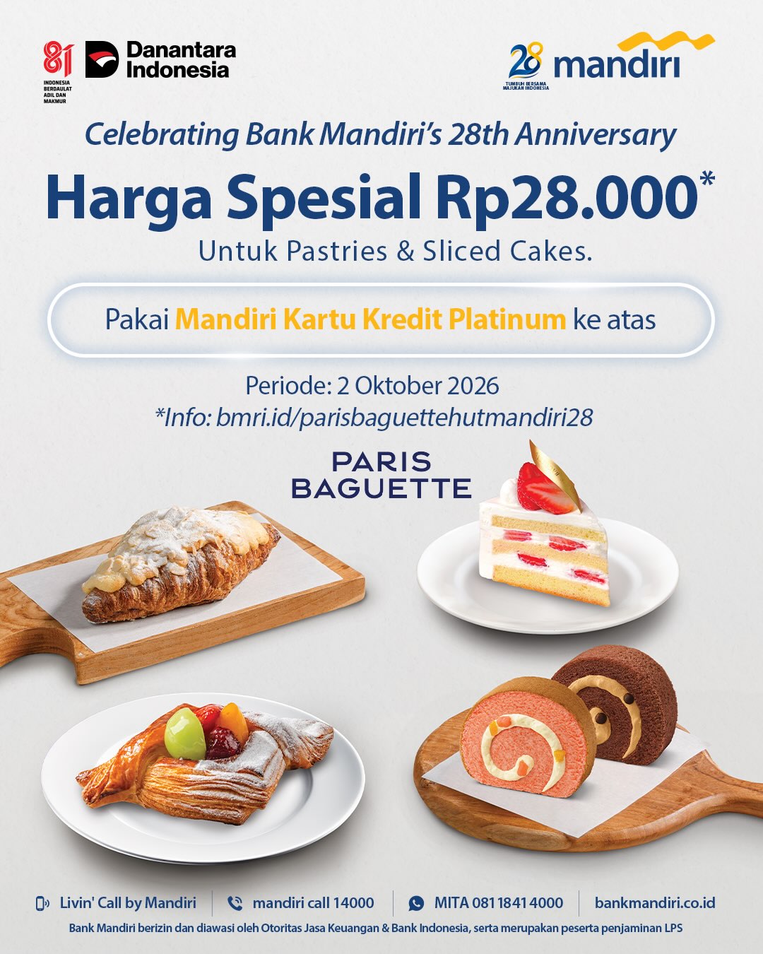 HUT Bank Mandiri ke-28 di Paris Baguette: Diskon 40% & Harga Spesial Rp28.000 - Image 3