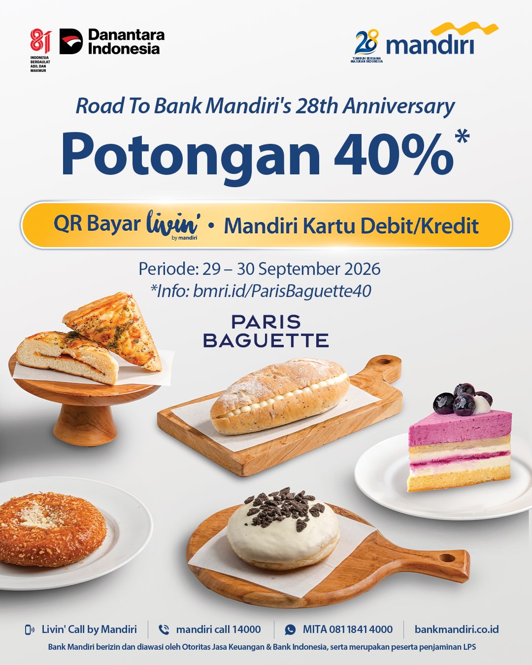 HUT Bank Mandiri ke-28 di Paris Baguette: Diskon 40% & Harga Spesial Rp28.000 - Image 2