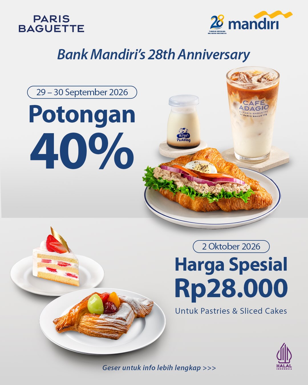 HUT Bank Mandiri ke-28 di Paris Baguette: Diskon 40% & Harga Spesial Rp28.000 - Image 1