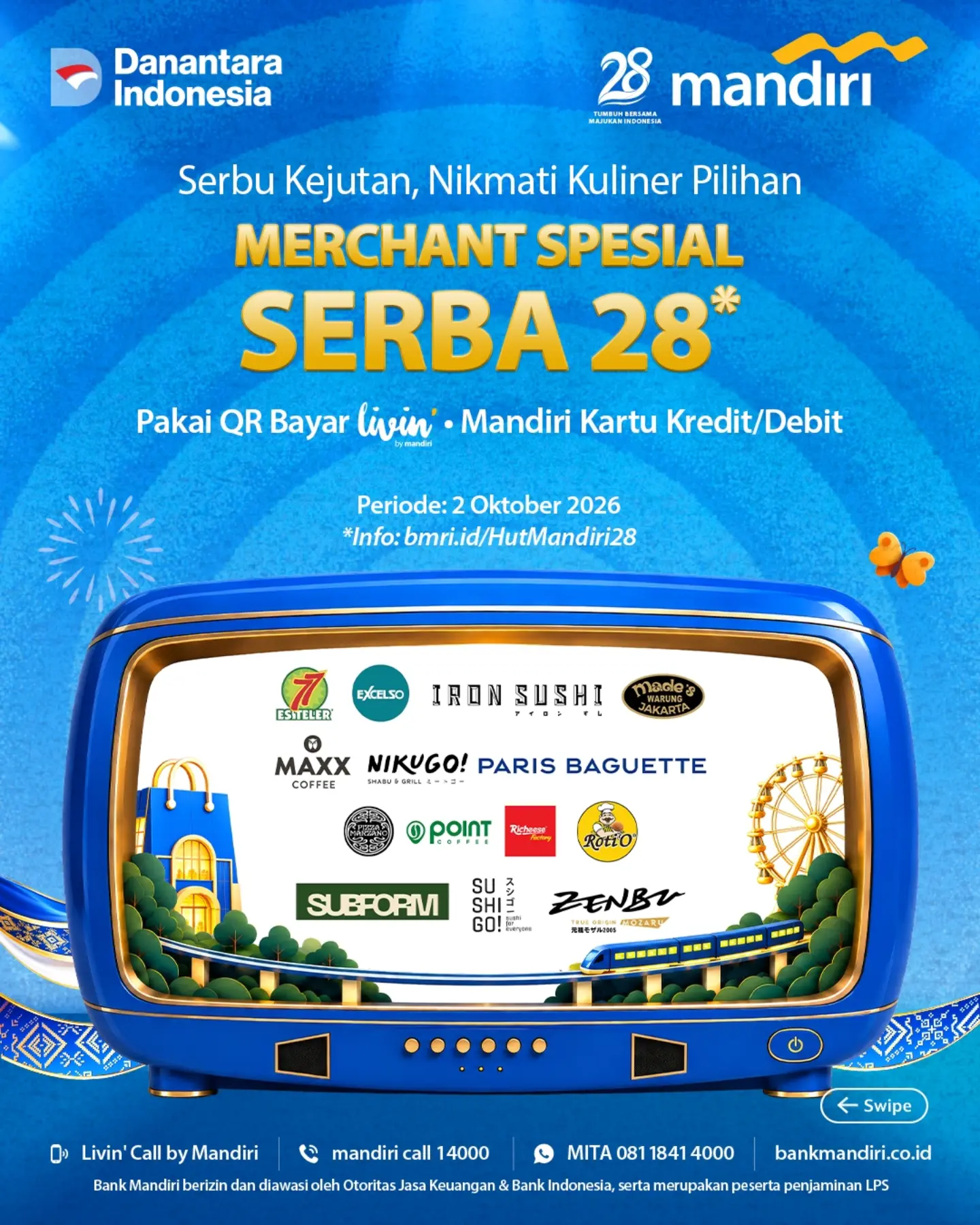 Promo Serba 28 HUT Bank Mandiri: Makan Rp28rb, Diskon & Cashback 28% - Image 3