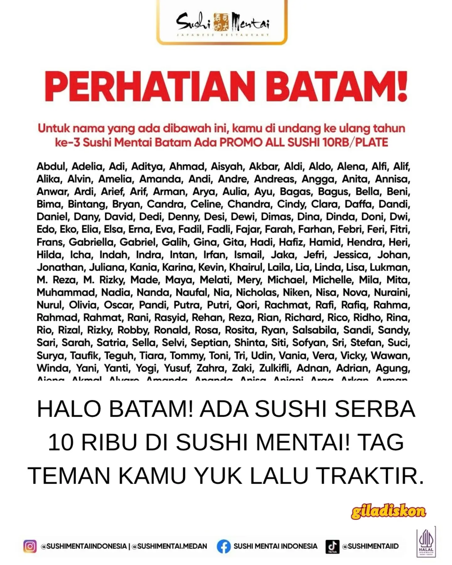Serbu! Promo 3 Tahun Sushi Mentai Batam: Semua Sushi Rp10.000/Plate! - Image 1
