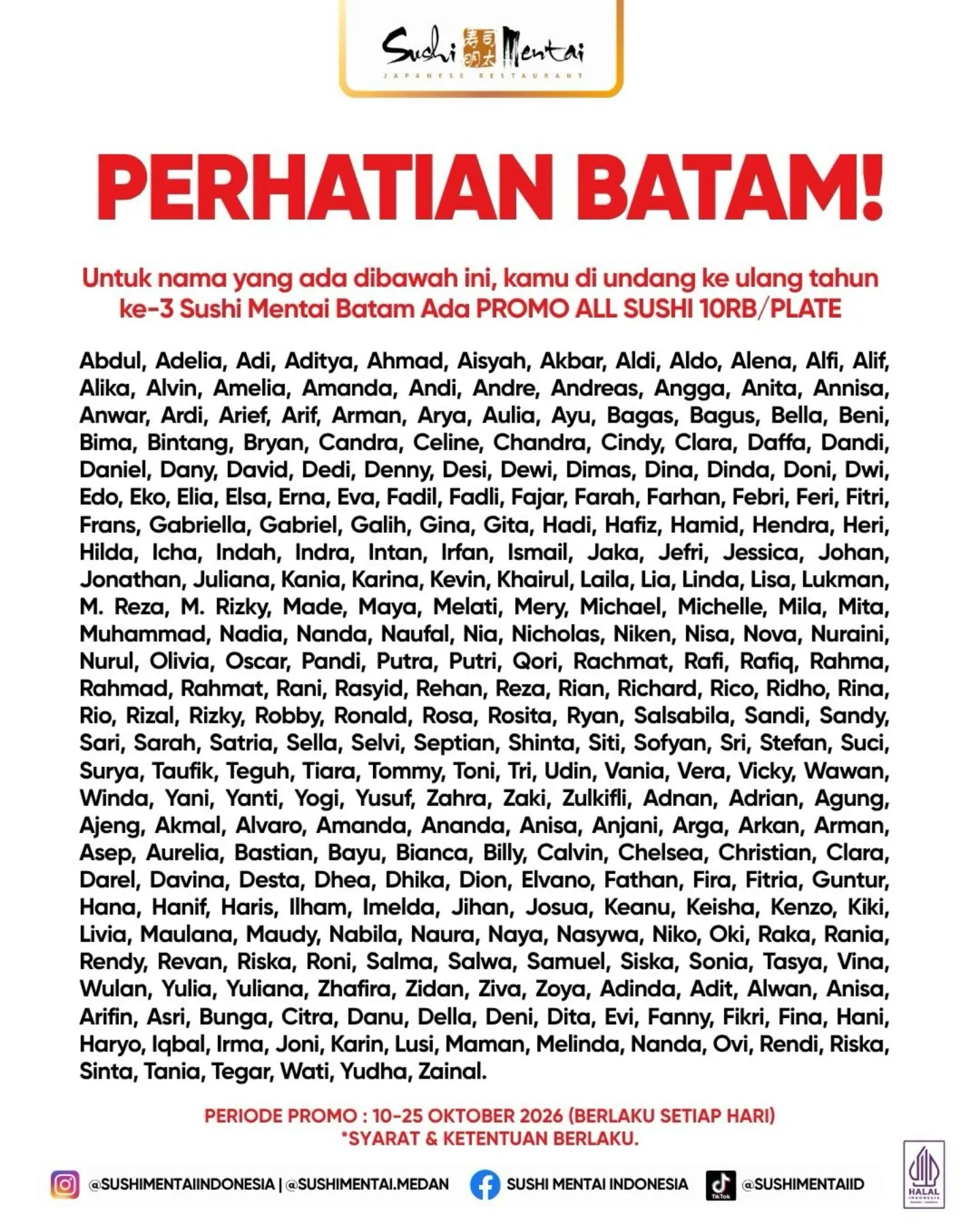 Serbu! Promo 3 Tahun Sushi Mentai Batam: Semua Sushi Rp10.000/Plate! - Image 2