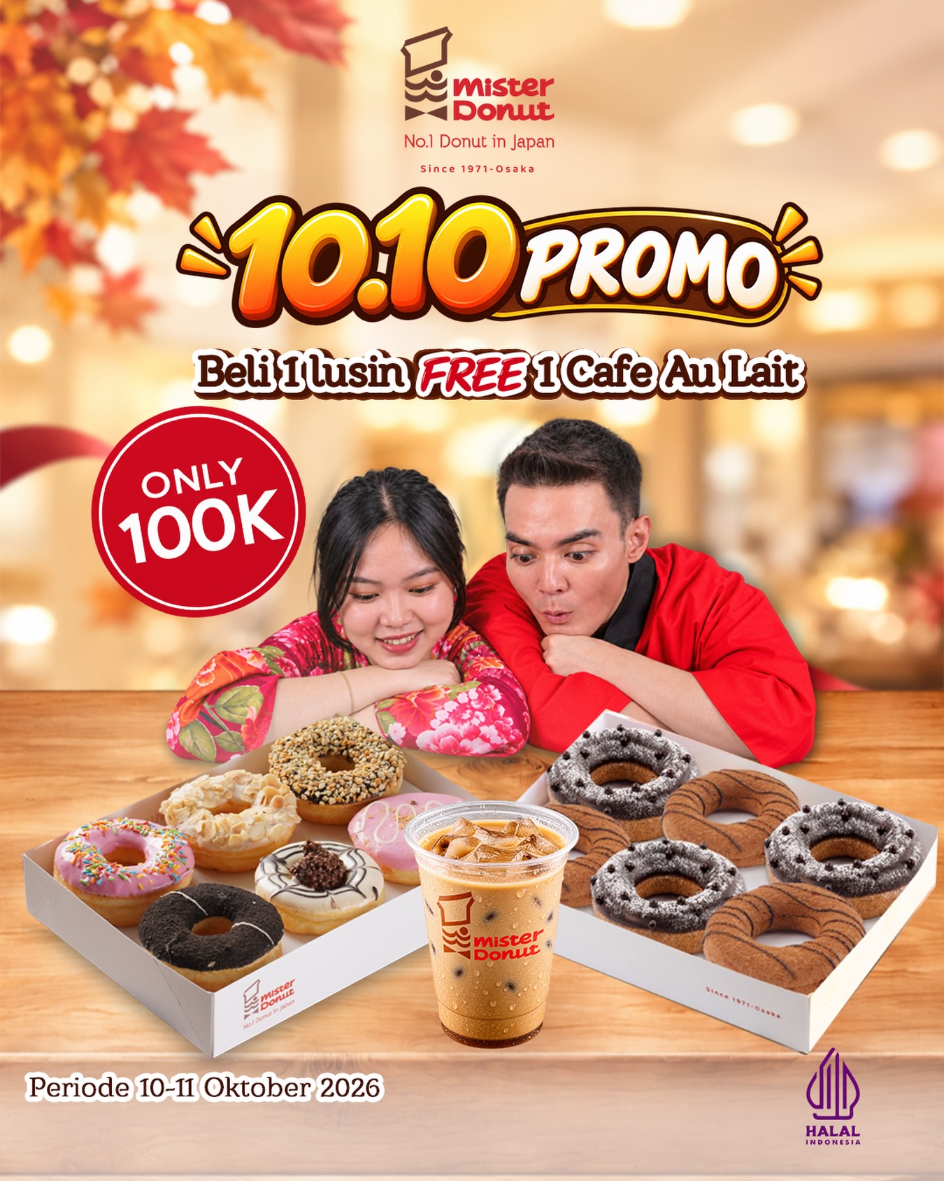 Mister Donut 10.10: Beli 1 Lusin Gratis 1 Cafe Au Lait Cuma Rp100K - Image 1
