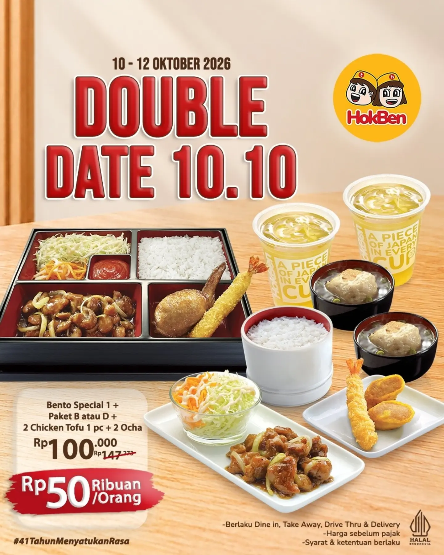 HokBen Double Date 10.10: Bento + Paket B/D + Chicken Tofu Rp50 Ribuan/Orang - Image 2