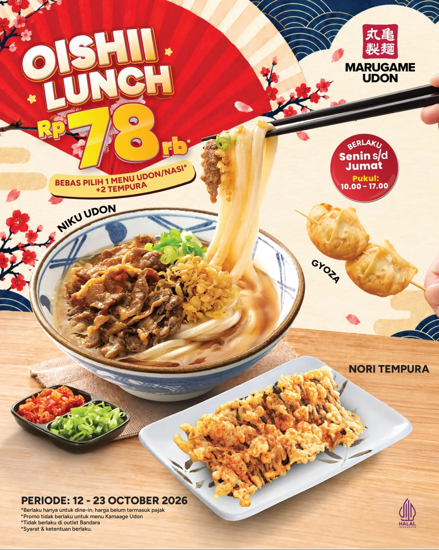 Oishii Lunch Marugame Udon: Udon/Nasi + 2 Tempura Cuma Rp78rb-an - Image 1