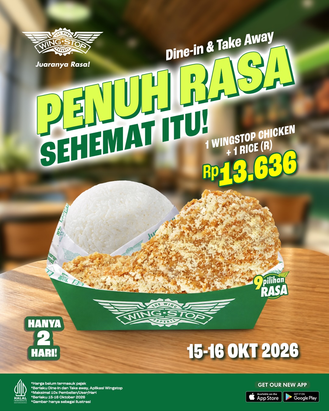 Wingstop 1 Chicken + 1 Rice Rp13.636, Auto Borong 15–16 Oktober! - Image 2