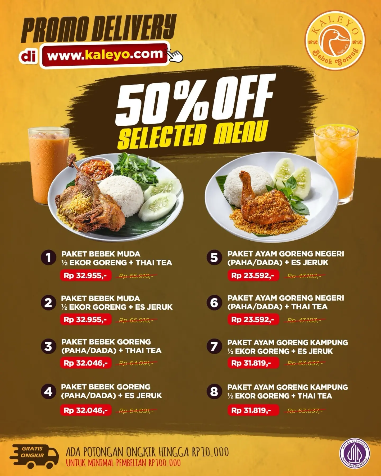 Kaleyo Delivery Diskon 50% Menu Pilihan + Ongkir s.d. Rp10.000 (16 Okt 2026) - Image 1