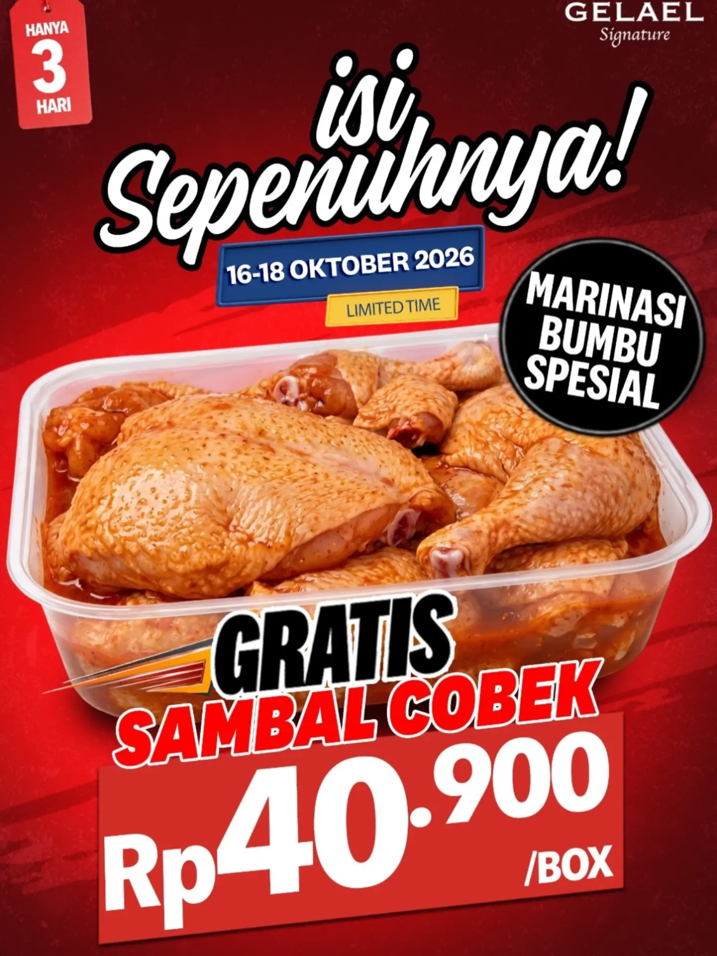 3 Hari! Ayam Potong Marinasi Rp40.900/box + Gratis Sambal Cobek Gelael Signature - Image 1