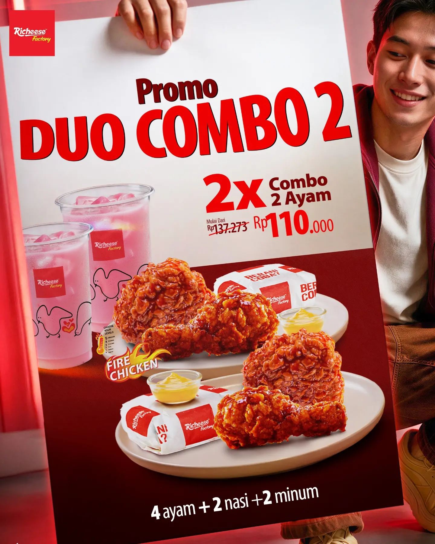 DUO COMBO 2 Richeese: 4 Ayam + 2 Nasi + 2 Minum, Hemat Berdua 16-18 Okt! - Image 2