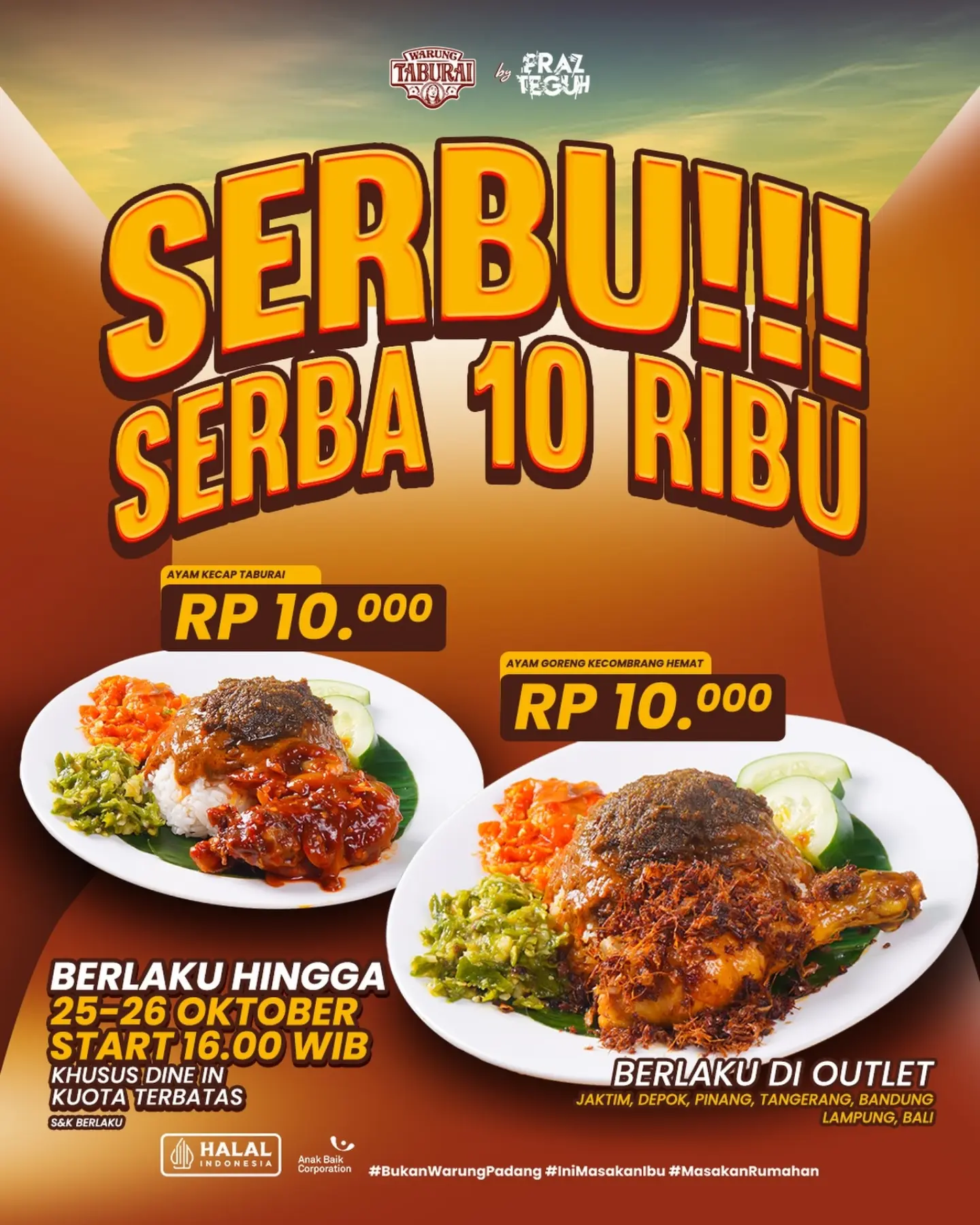 Serbu! Ayam Kecap & Ayam Goreng Kecombrang Taburai Rp10 Ribu