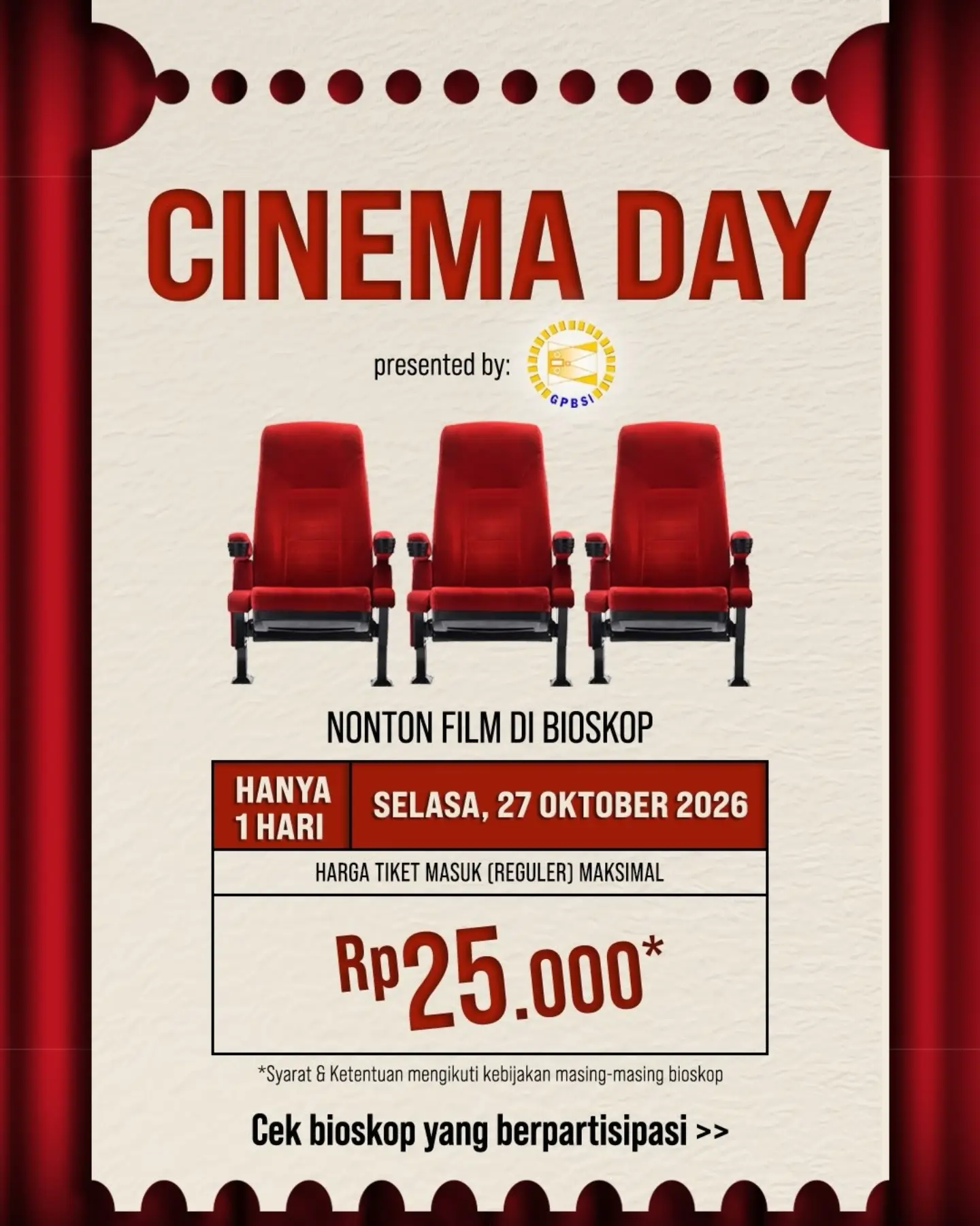 Cinema Day 27 Oktober 2026: Nonton Tiket Reguler Maks Rp25.000 - Image 2