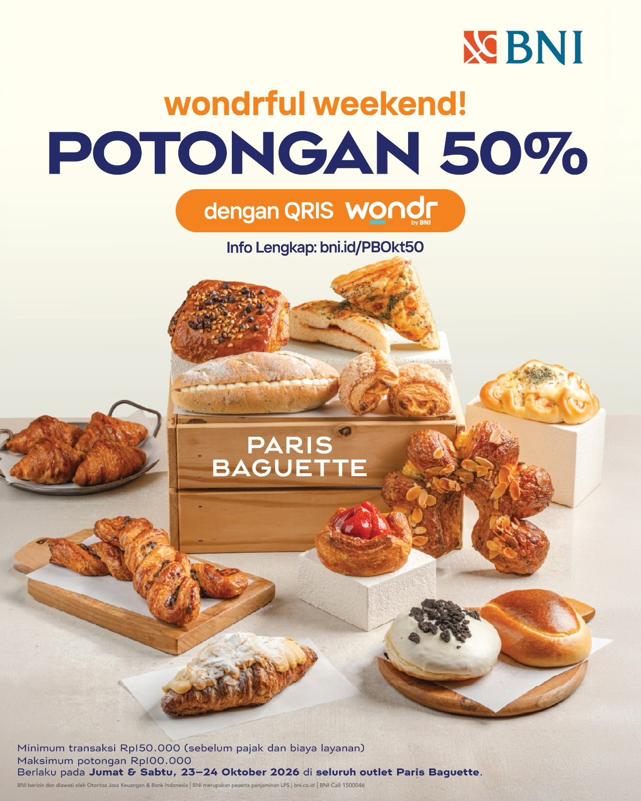 Diskon 50% Paris Baguette Weekend Ini via QRIS wondr BNI