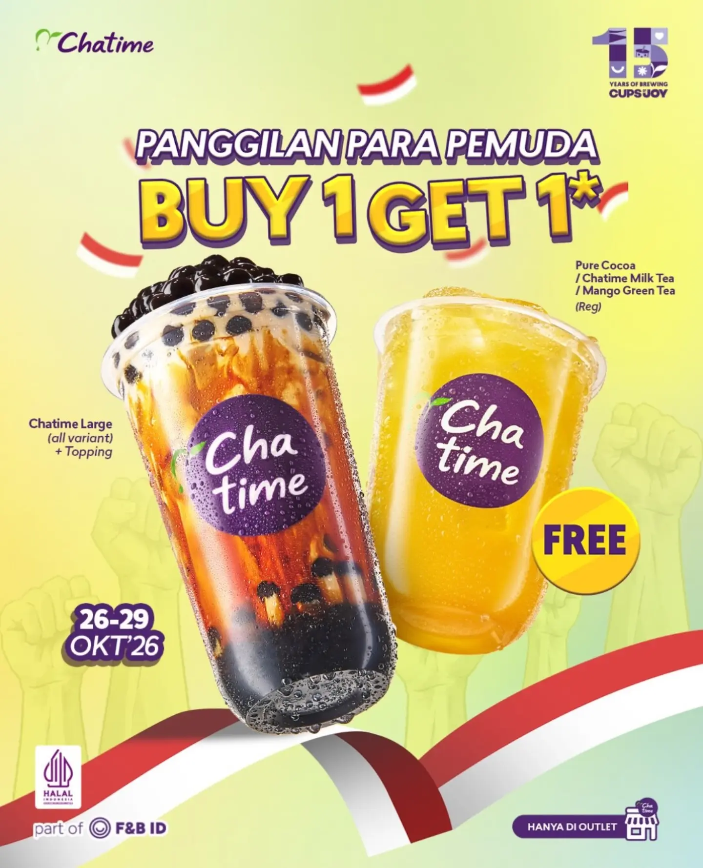 Promo Sumpah Pemuda Chatime: Beli 1 Large + Topping, Gratis 1 Regular - Image 2