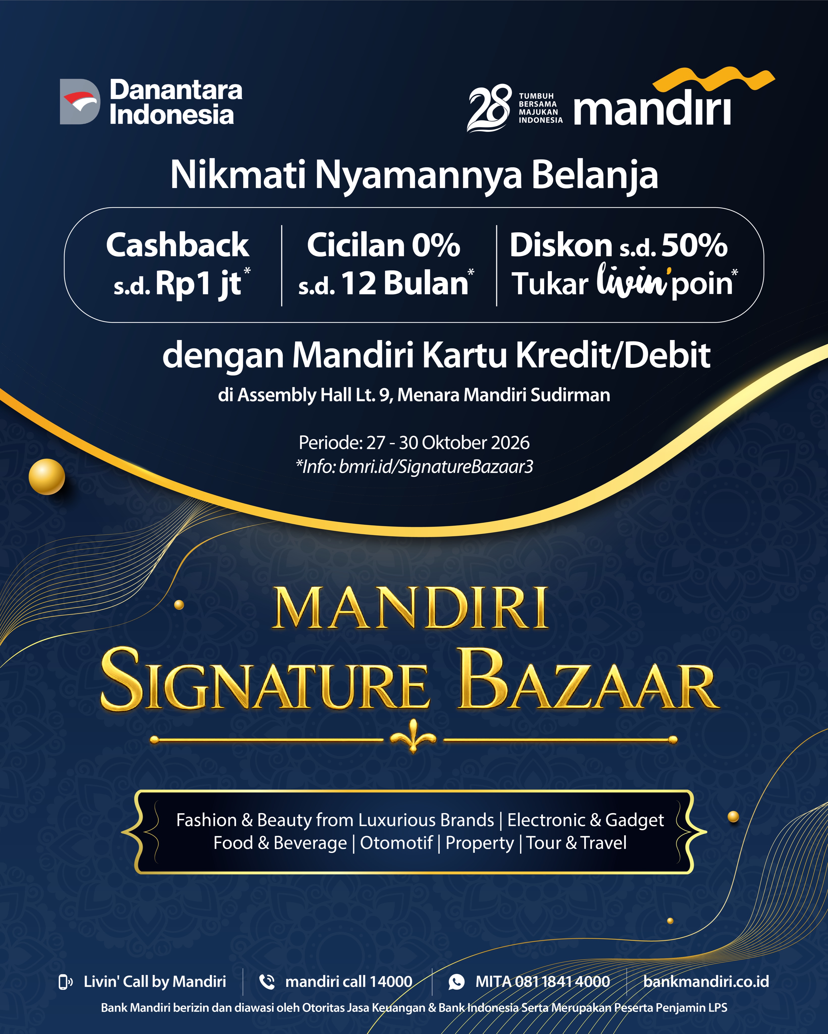 Mandiri Signature Bazaar 27-30 Okt: Diskon s.d. 50% & Cashback Rp1 Juta