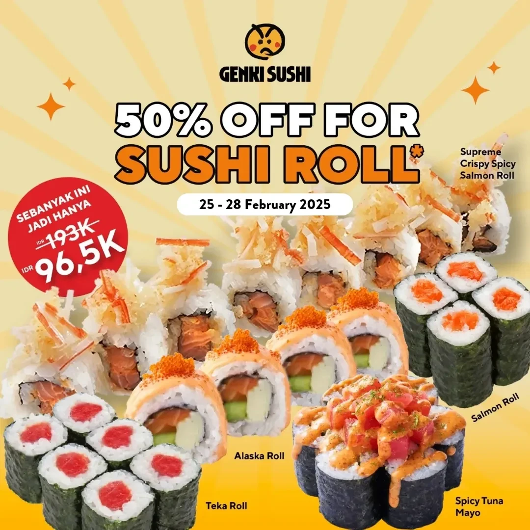 Promo Genki Sushi Diskon 50% Untuk Sushi Roll 25 - 28 Februari 2025 - Image 1