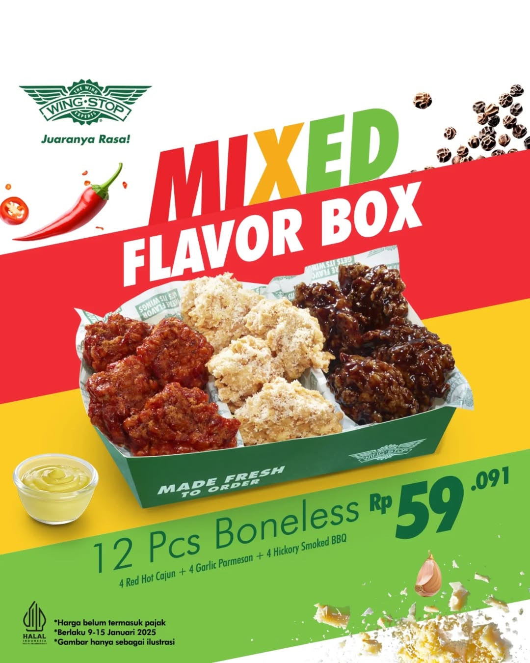 Promo Wingstop Mixed Flavor Box 12 pcs Boneless Rp 59.000