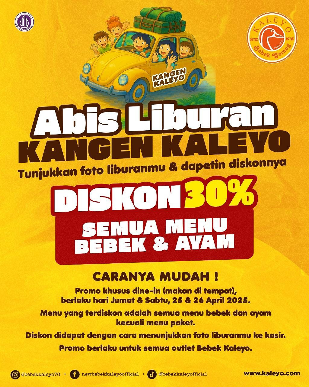 Promo Bebek Kaleyo Diskon 30% Dengan Menunjukkan Foto Liburan - Image 1