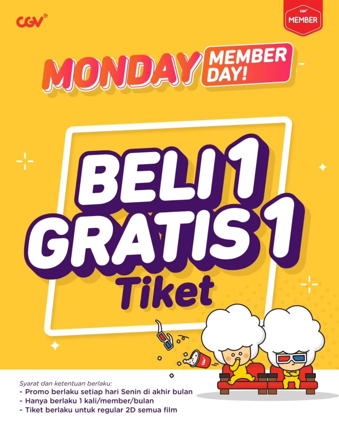 Promo CGV Monday Member Day Beli 1 GRATIS 1 Tiket - Image 2